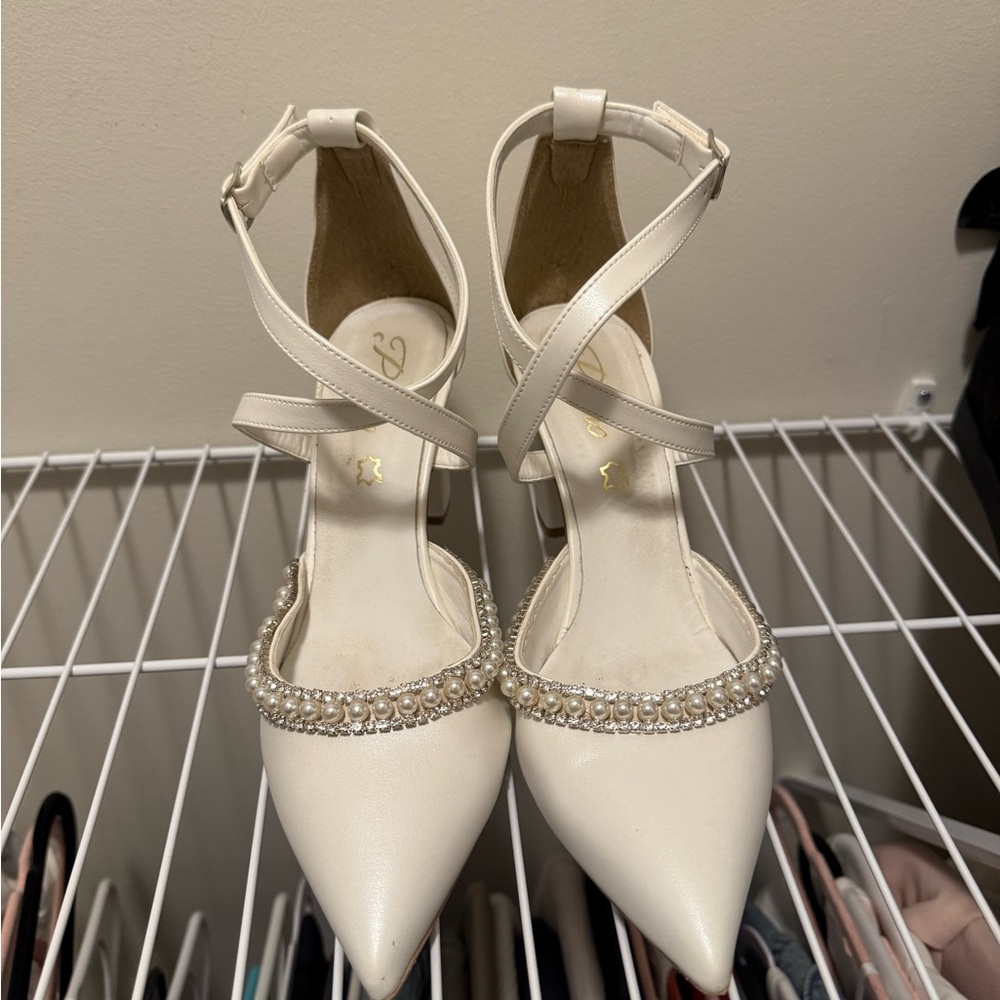 Elegant White Custom Women's Shoes with Ankle Strap